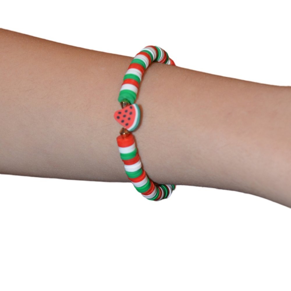 Handmade Watermelon colored Clay bead Elastic bracelet